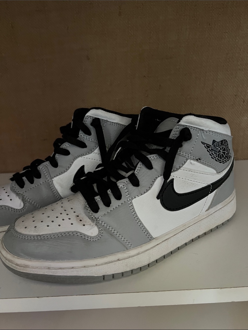 Nike Air Jordan 1 Mid White Grey Black Athletic Shoes